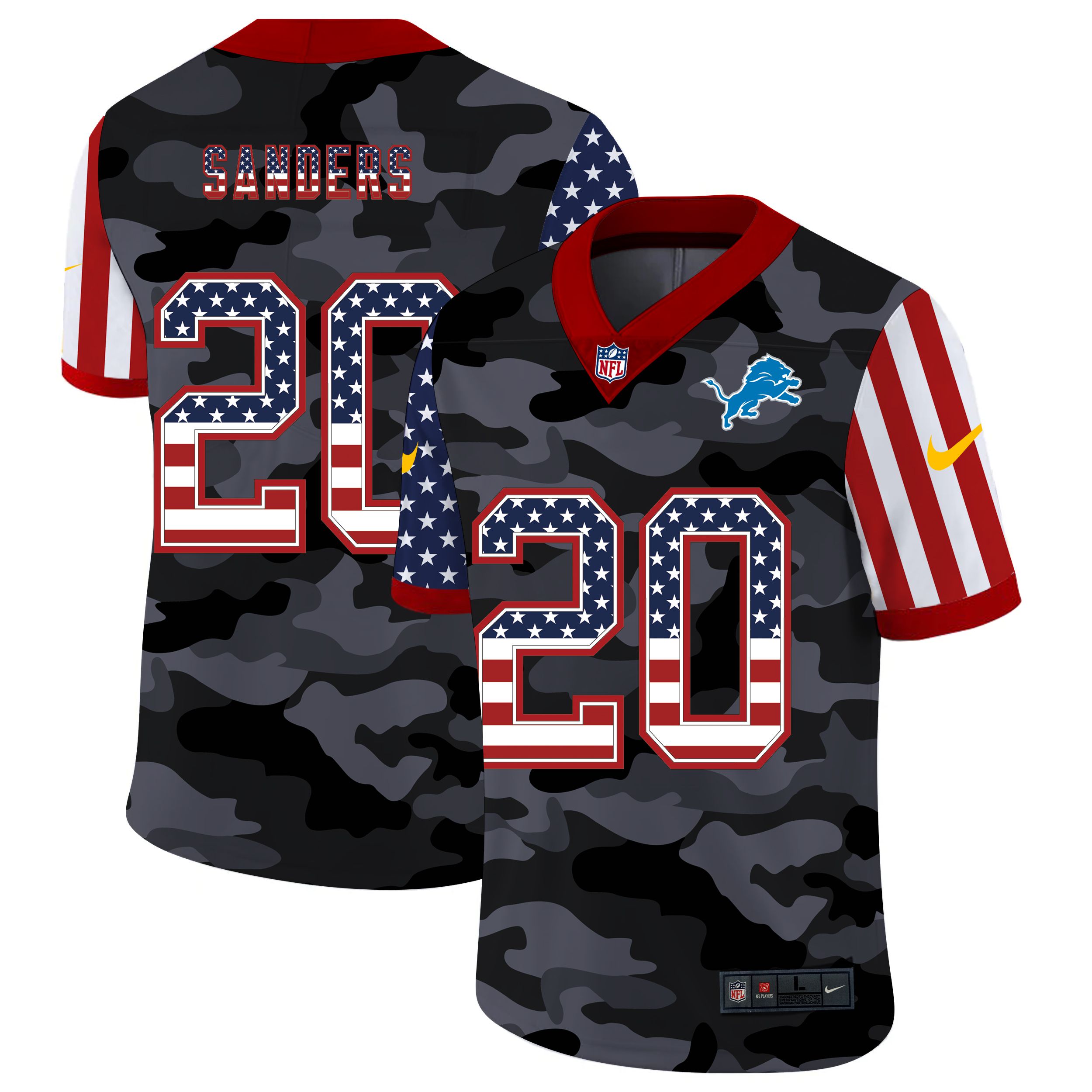 Men Detroit Lions #20 Sanders 2020 Nike USA Camo Salute to Service Limited NFL Jerseys